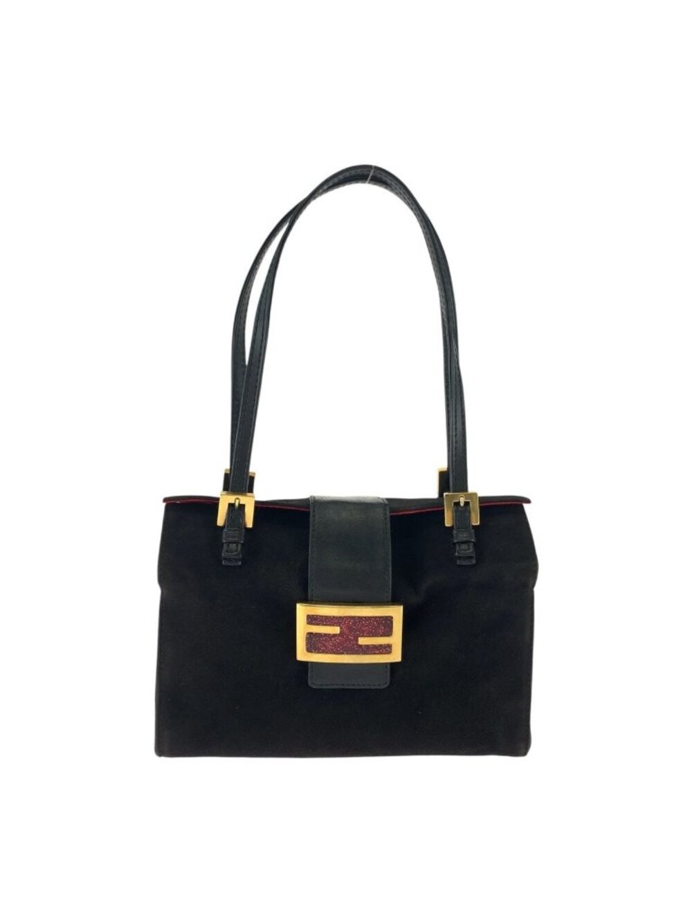 Fendi Vintage Mamma Black Gold Suede Handbag